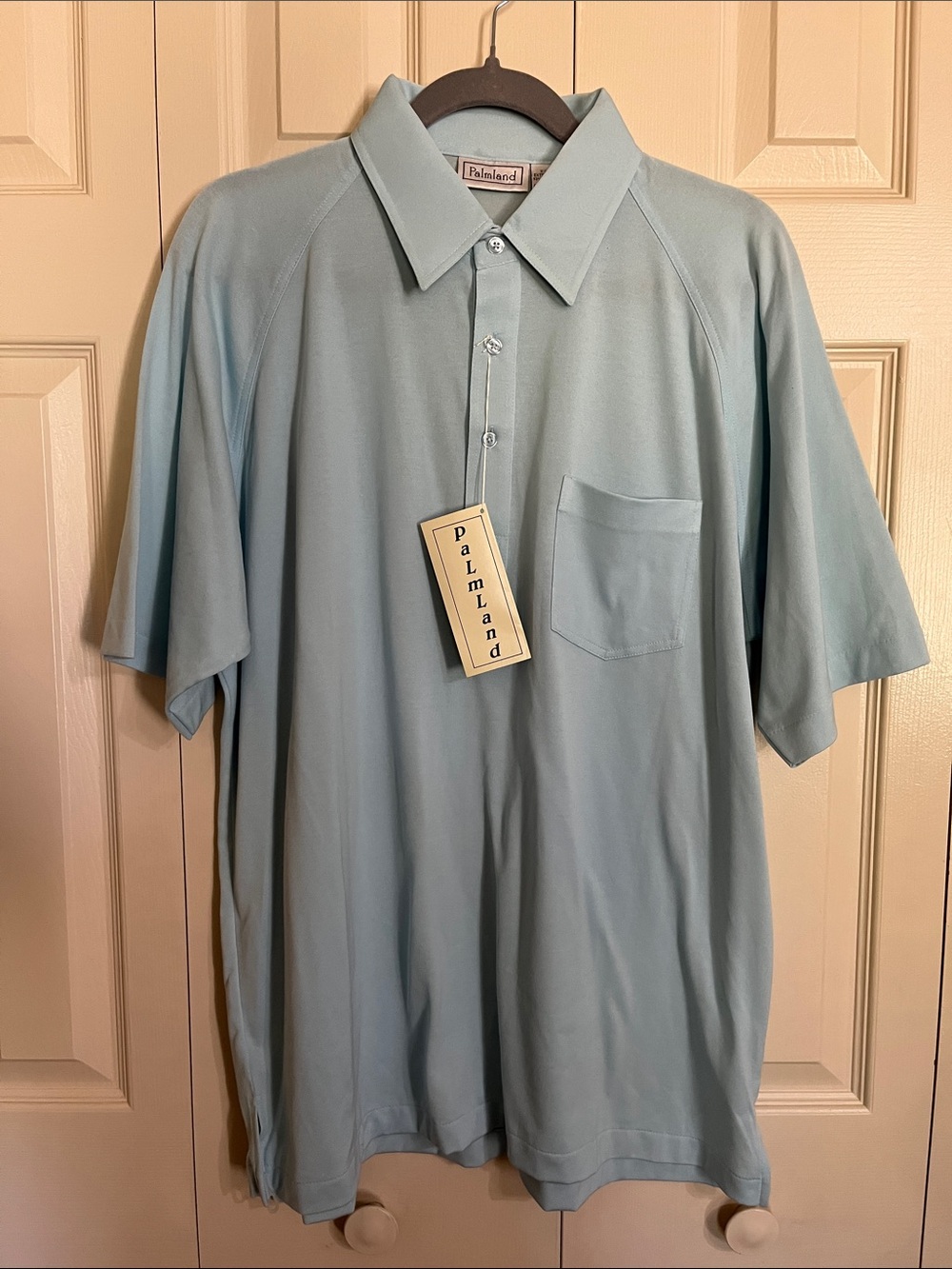 PalmLand Men’s Sky Blue Short-Sleeve Polo with Chest Pocket